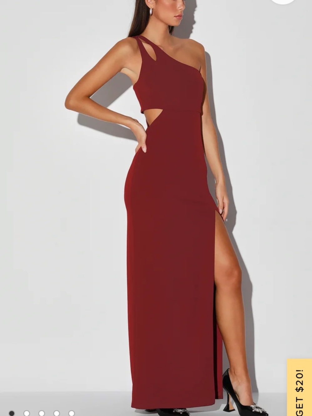 Lulu's One-Shoulder Cutout Maxi Dress in Wine